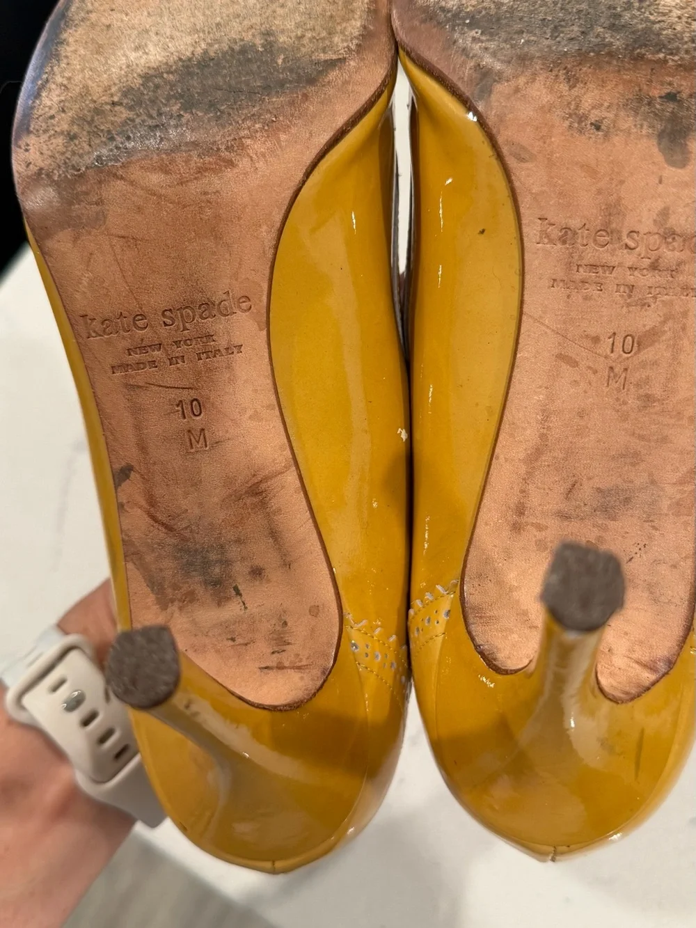 kate spade Yellow Patent Leather Round-Toe Pumps with Pink Insole